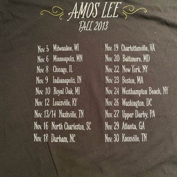 Amos Lee 2013 Tour Shirt Black Large American Apparel - Picture 2 of 3
